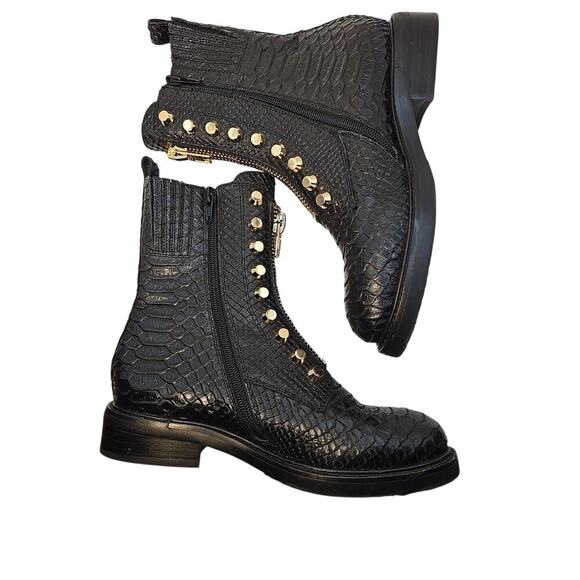 Jeffrey Campbell TONETTE Black Snake Embellished Block Chunky Heel Combat Boots - Picture 7 of 9